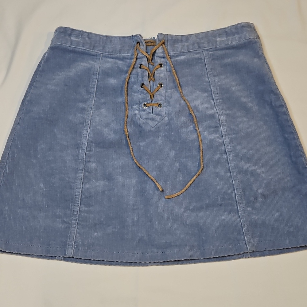 Lace Up Mini Skirt Blue Courdoroy Forever 21 Medium